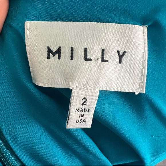 MILLY Aqua Stretch Silk Flutter Sleeve Butterfly Mini Dress - Picture 9 of 10